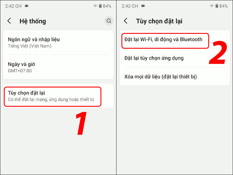 Trong T&ugrave;y chọn đặt lại h&atilde;y chọn Đặt lại WiFi, di động v&agrave; Bluetooth